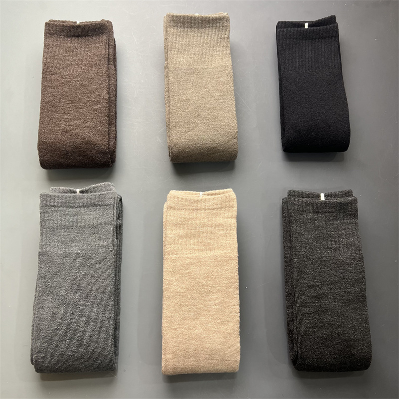 50% Merino Wool Socks, Warm Towel Terry, Winter Calf Knee Pads, Plain Non-Slip Women's Long Leg Warmers