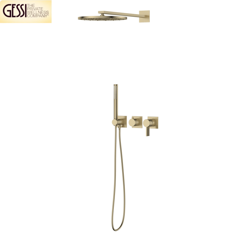 Italian Gessi All-Copper Wall-Mounted Shower Set with Hot and Cold Hidden Embedded Minimalist Showerhead