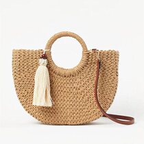 Straw woven bag moon woven bag for women with both shoulder