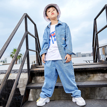 Boys hip-hop performance clothing Autumn loose denim suit hiphop handsome childrens hip-hop hip-hop performance clothing