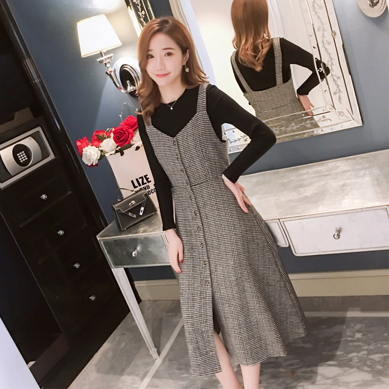 Suckling spring clothing out of fashion small balsamic wind 2022 new suckling bottom sweatshirt wool hanging with skirt long dress Two sets