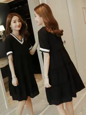 Pregnant Women summer top medium long version A- line dress 2021 new summer large size loose short sleeve chiffon dress
