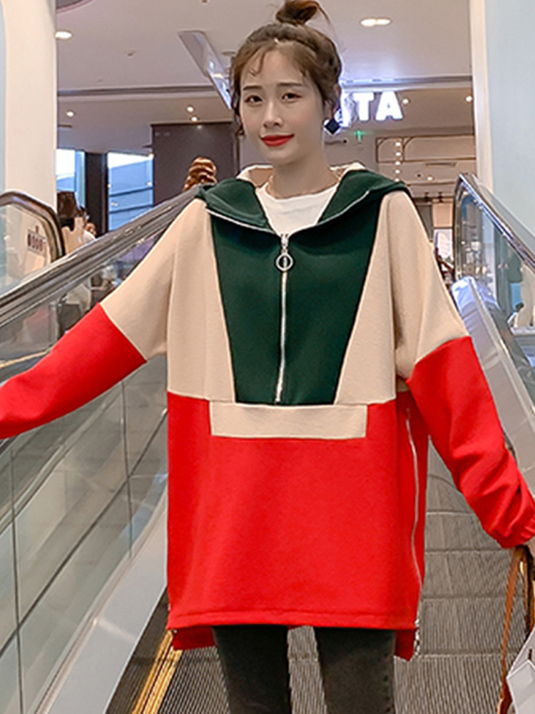 Pregnant women spring fashion large size loose hooded sweatshirt 2021 new spicy mom pregnant casual wild long-sleeved top