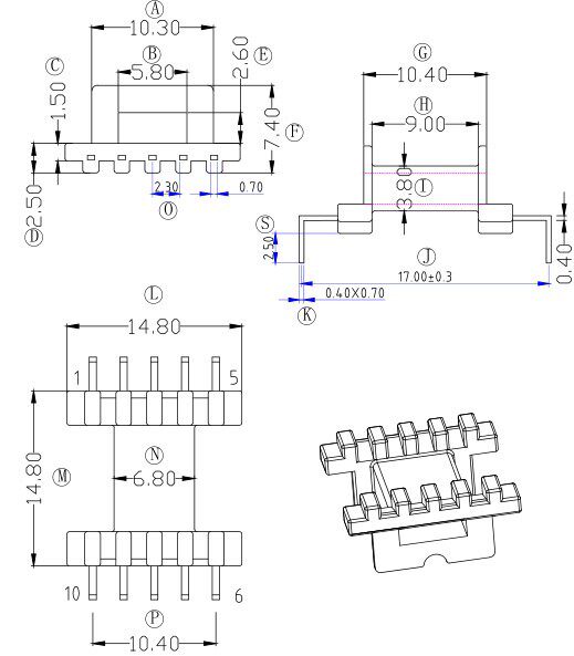 EFD15 high frequency transformer magnetic core patch skeleton L pin