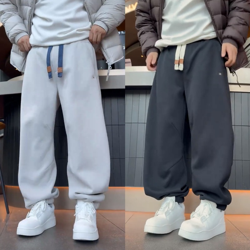 2026 Winter American-Style Casual Fleece-Lined Embroidered Smiley Face Jogger Pants Men's Loose Versatile Sports Casual Pants 2026 Winter American-Style Casual Fleece-Lined Embroidered Smiley Face Jogger Pants Men's Loose Versatile Sports Casual Pants