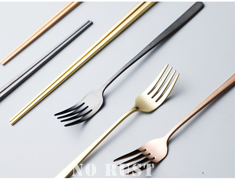 Thái thời trang hoài cổ 304 inox kim loại màu đen hộ gia đình 10 đũa hai mặt Dụng cụ nĩa Tây 609 dĩa ăn