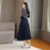 Váy đầm thanh lịch thời trang hàn quốc cổ chữ V tay dài lưng cao in hoa, quần áo nữ mới mùa thu 2021 - Váy eo cao