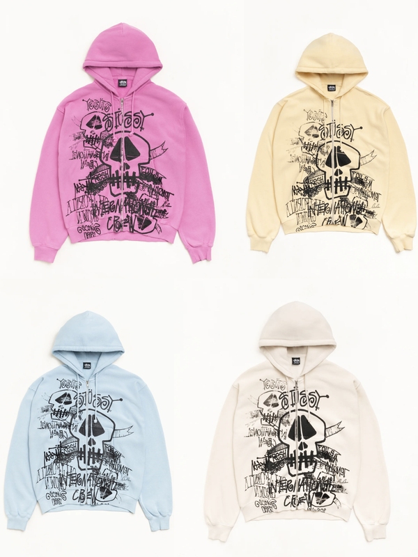 Stussy 26Ss Graffiti Skull Zip-Up Hoodie Jacket