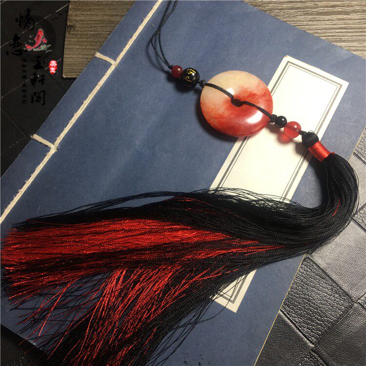 Chicken blood jade Pingan buckle Ancient style ancient costume Hanfu pressure lapel forbidden step jade tassel waist waist hanging accessories Flute fan pendant