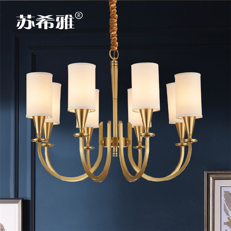All copper chandelier American simple modern creative living room high-end room lamp atmosphere country restaurant lamp villa study lamp