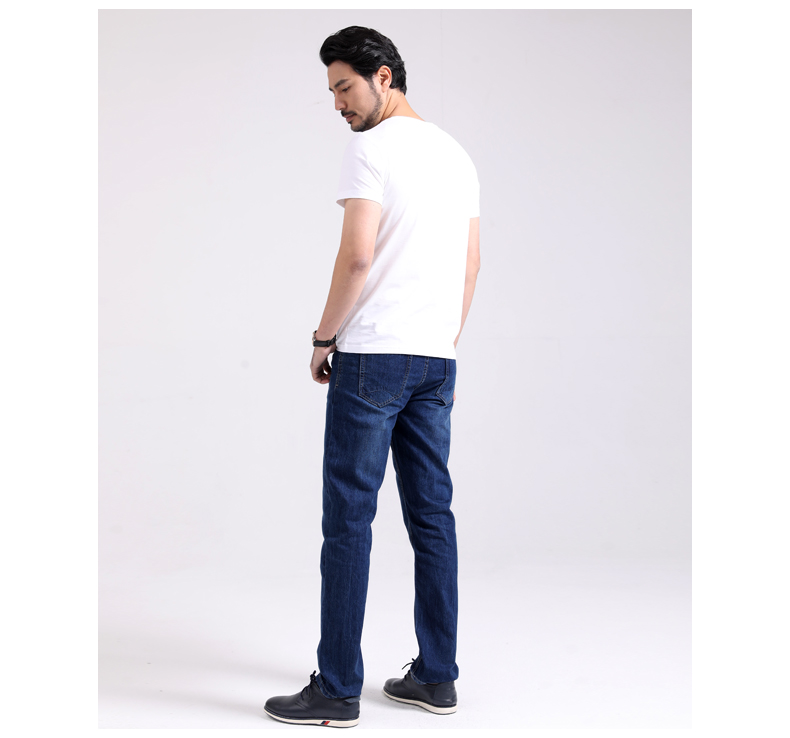 Cotton jeans nam vòng quần màu xanh quần mềm mùa xuân và mùa hè kinh doanh cotton thẳng jeans nam quần