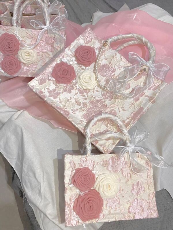 Chuci Original Pink Sweet Pure Desire Wedding Bag Jute Bag Medium Tote Bag Fabric Rose Bag Handbag Student