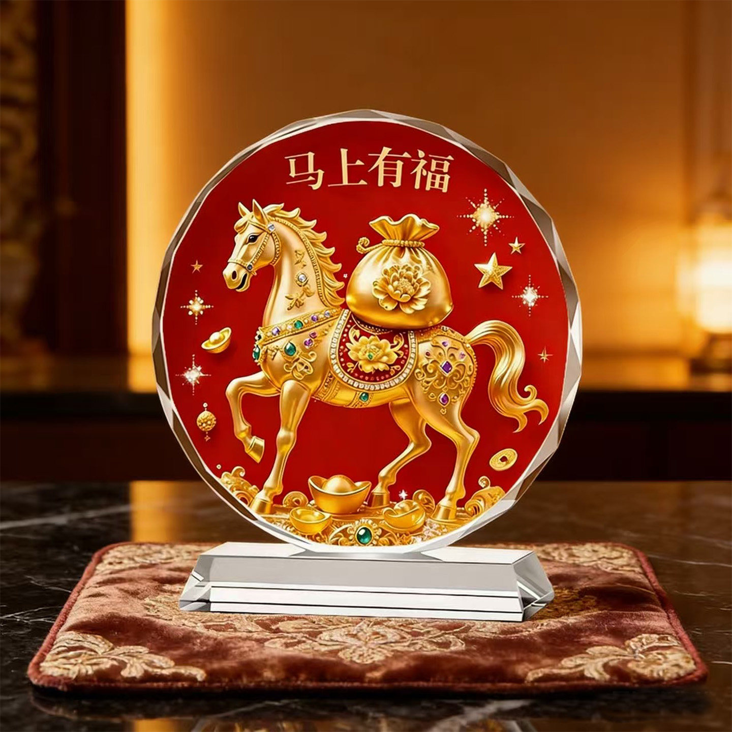 可定制骏马水晶摆件中式客厅玄关办公室开业送礼高档装饰工艺品