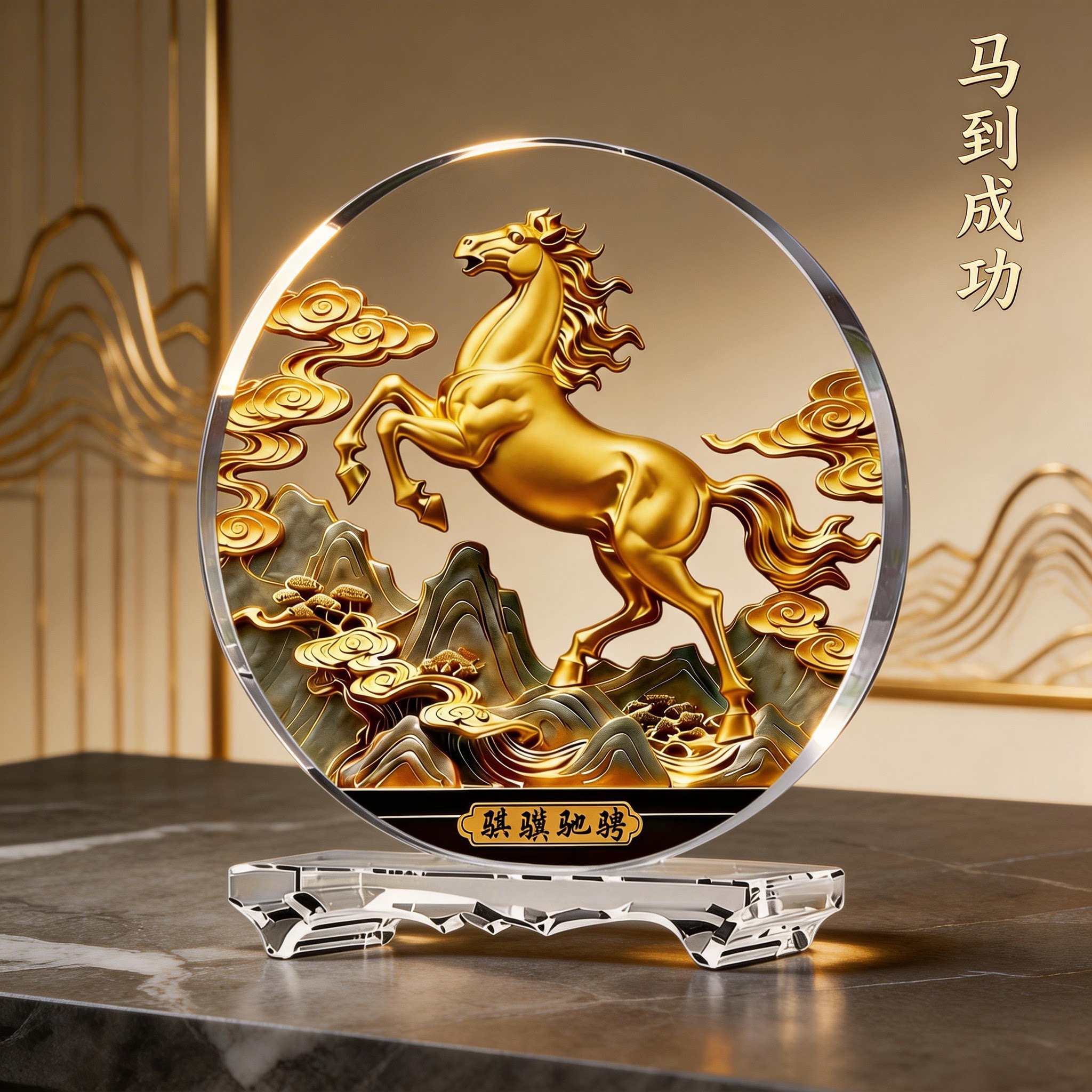 骏马内雕水晶摆件酒柜装饰品客厅电视柜餐边柜办公室寓意摆设送礼