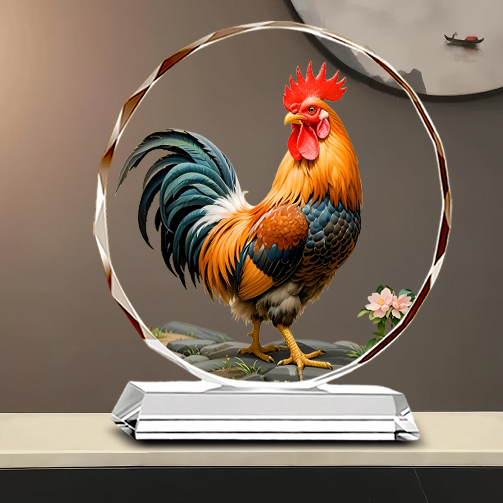 可定制大吉大利公鸡水晶摆件客厅玄关高档轻奢开业乔迁送礼物