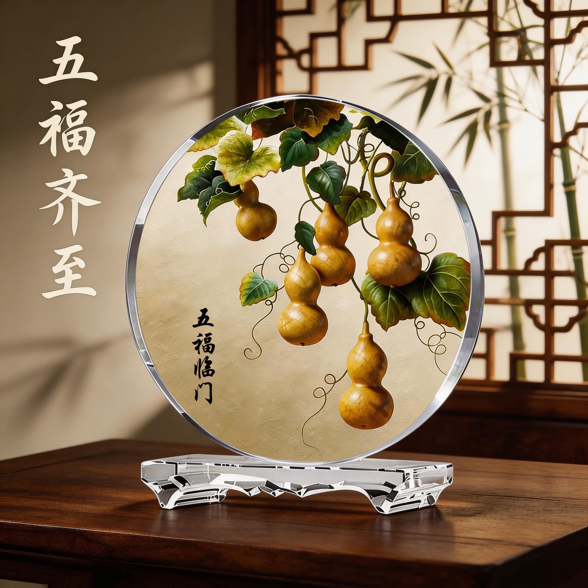 五福临门内雕水晶摆件家居桌面客厅酒柜领导乔迁送礼寓意工艺品