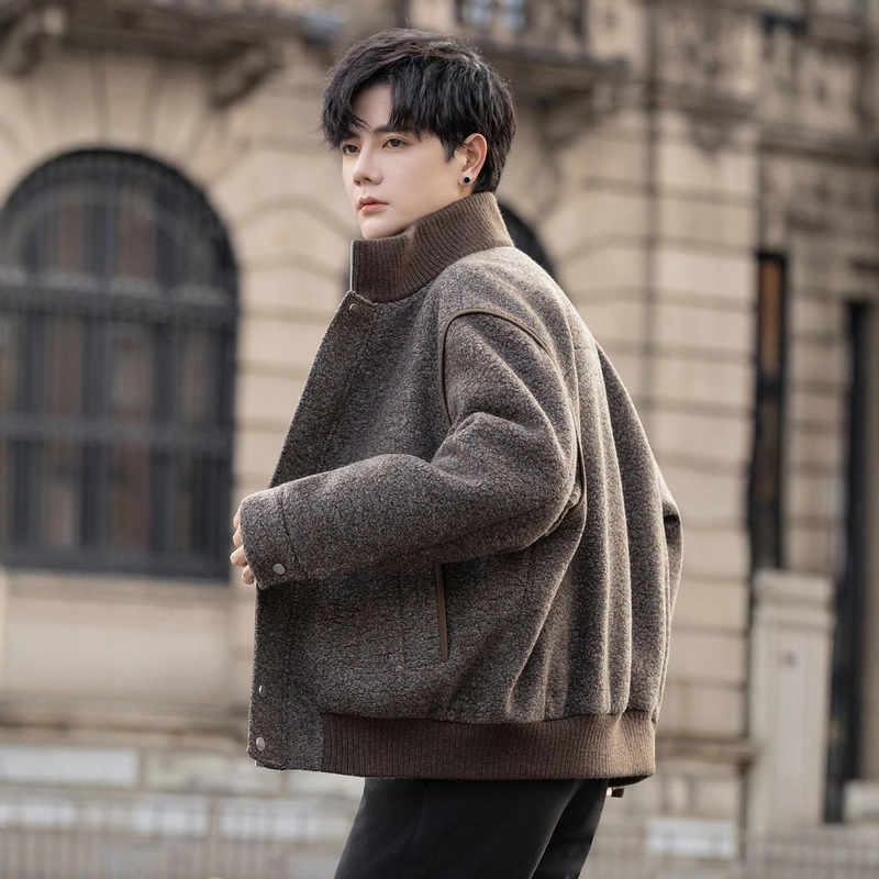 Romon Stand-Up Collar down Jacket Men's New Winter Thickened High-End Lamb Wool Woolen Jacket White Duck down Coat