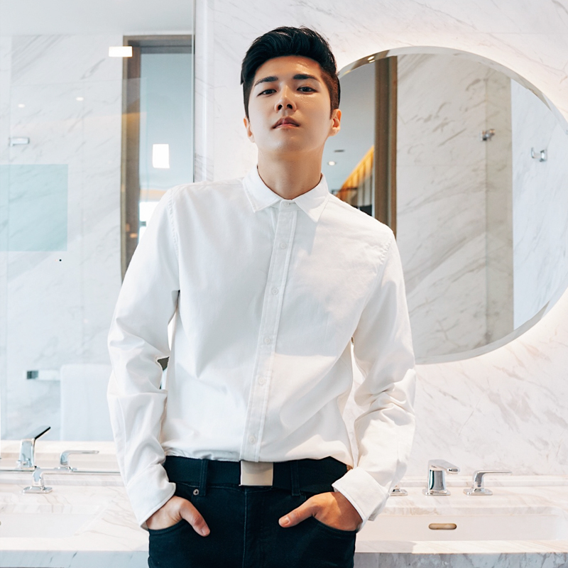 MRCYC 秋装简约长袖衬衫男士内搭上衣修身衬衣韩版纯色寸衫潮