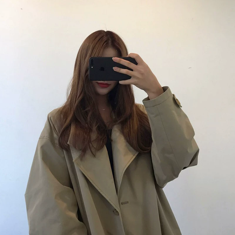 Куртка осенний комплект, модный длинный Trench Coat для студентов, середина длинной, для любимого