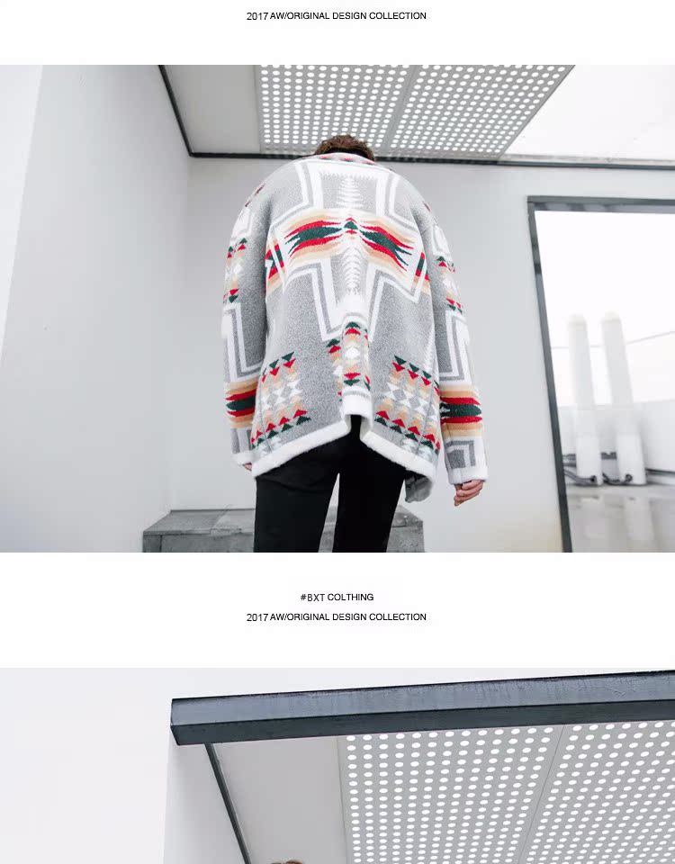 MRCYC Men Lapel Diamond Pattern Colorblock đan áo len cardigan Áo khoác len Hàn Quốc áo cardigan nam