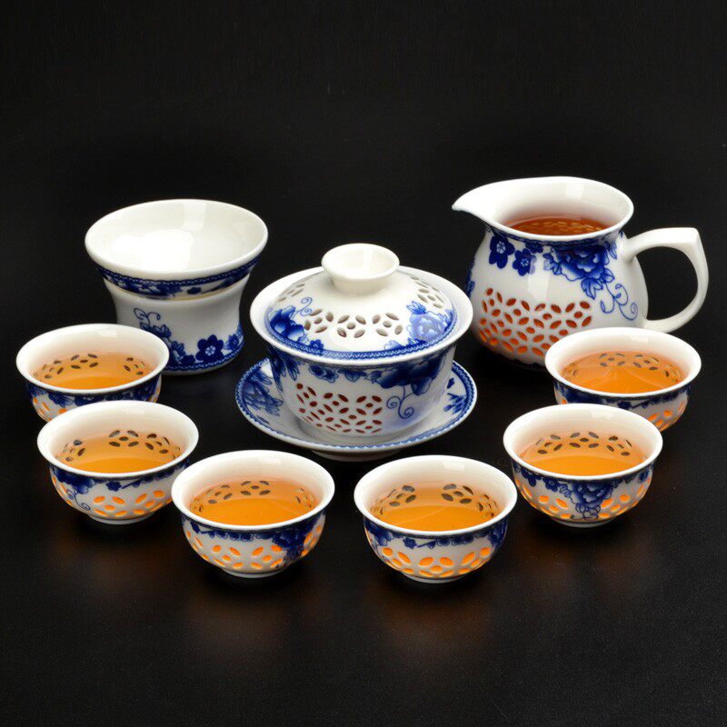 Kongfu tea furniture Jingdezhen porcelain complete set of home retro suit ceramic teapot minimalist Chinese tea road accessories-Taobao