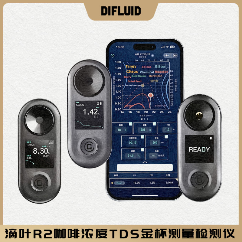 Difluid Drip Leaf R2 Coffee Concentration Tester Tds Coffee Liquid Measuring Instrument Designated Equipment for Brewing Competitions