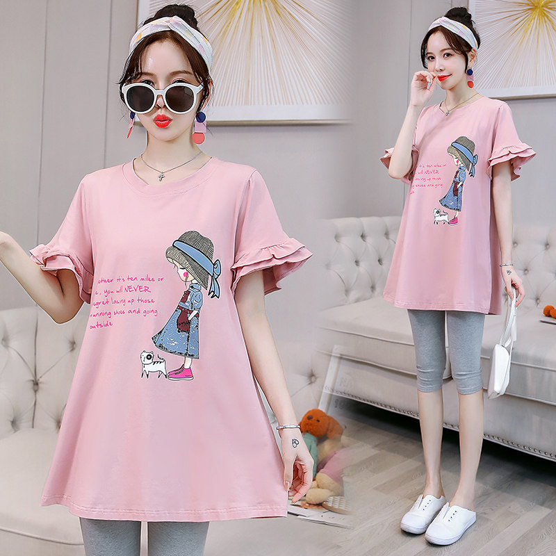 Pregnant Women summer clothes T-shirt tide hot mom 2021 summer out fashion loose clothes short sleeve cotton two-piece set