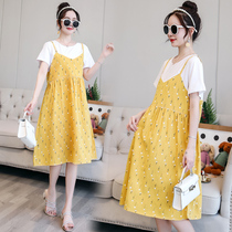 Pregnant woman summer dress tide 2021 summer breast milk skirt top fashion out loose late pregnancy summer skirt