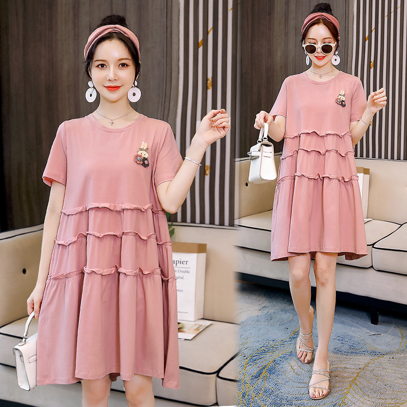 Pregnant women summer dress tide hot mom fashion 2021 summer cotton clothes loose late pregnancy summer skirt