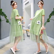 Pregnant women summer dress tide Hot Mom personality spring summer 2021 fashion short sleeve hipster summer long skirt