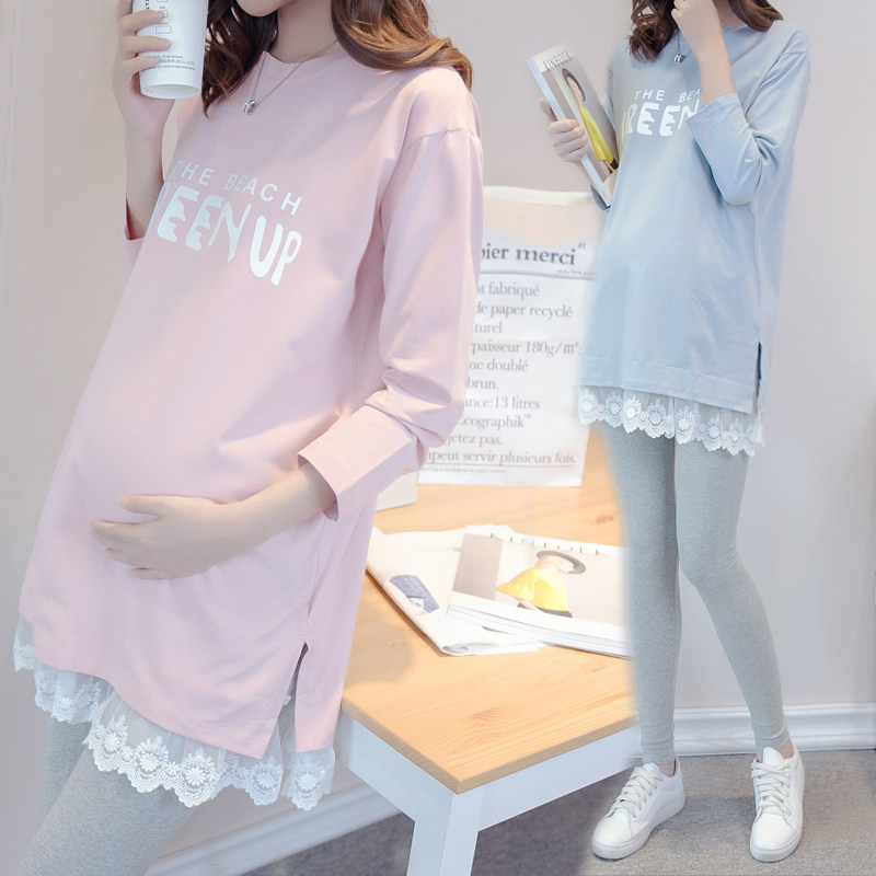 Pregnant women autumn dress 2022 new spring and autumn long sleeve clothes autumn loose fashion suit pure cotton T - shirts