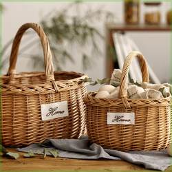 Rattan and Wicker Woven Picnic Basket, Hand-Woven Flower Basket, Fruit Picking Bamboo Basket, Bamboo Woven Egg Basket, Bamboo Storage Basket