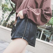 Phiên bản Hàn Quốc của eo cao lỏng lẻo là những mẫu mùa đông màu đen mỏng mặc quần short da PU nữ mùa xuân và thu đông