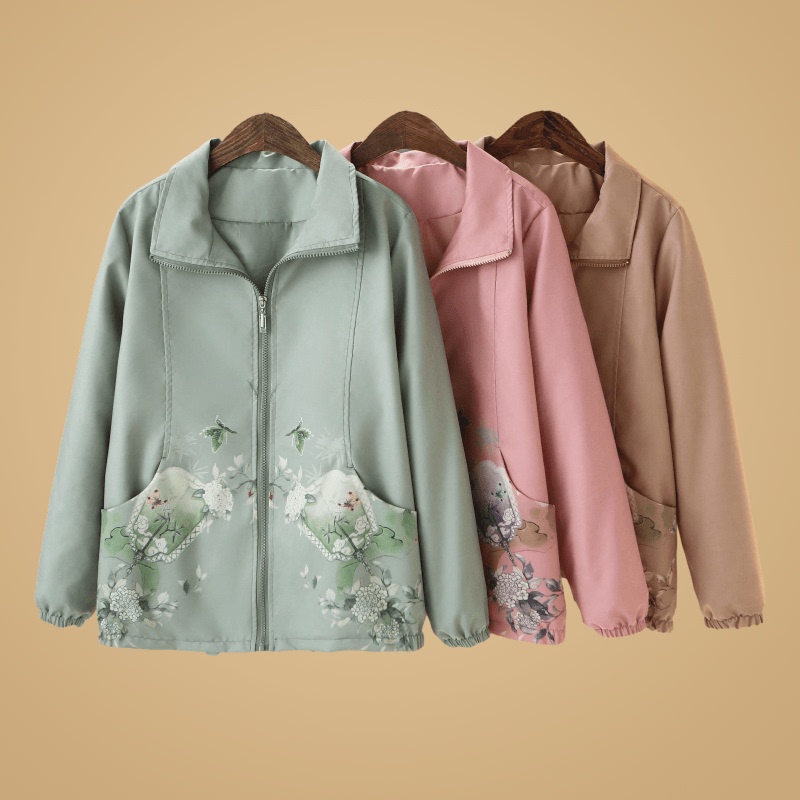 Young Mom's Spring and Autumn Printed Jacket, Fashionable Windbreaker, Middle-Aged and Elderly Women's Spring Outfit, Lightweight Stylish Women's Top