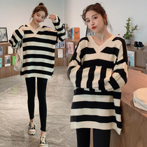 Pregnant womens autumn suit fashion models out of fashion 2021 spring and autumn pregnant womens tops womens two-piece sweater bottoming shirt