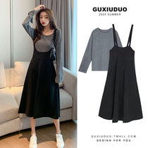 Pregnant women autumn dresses tide 2021 spring and autumn tops net red Western style suit fashion new out two-piece suit