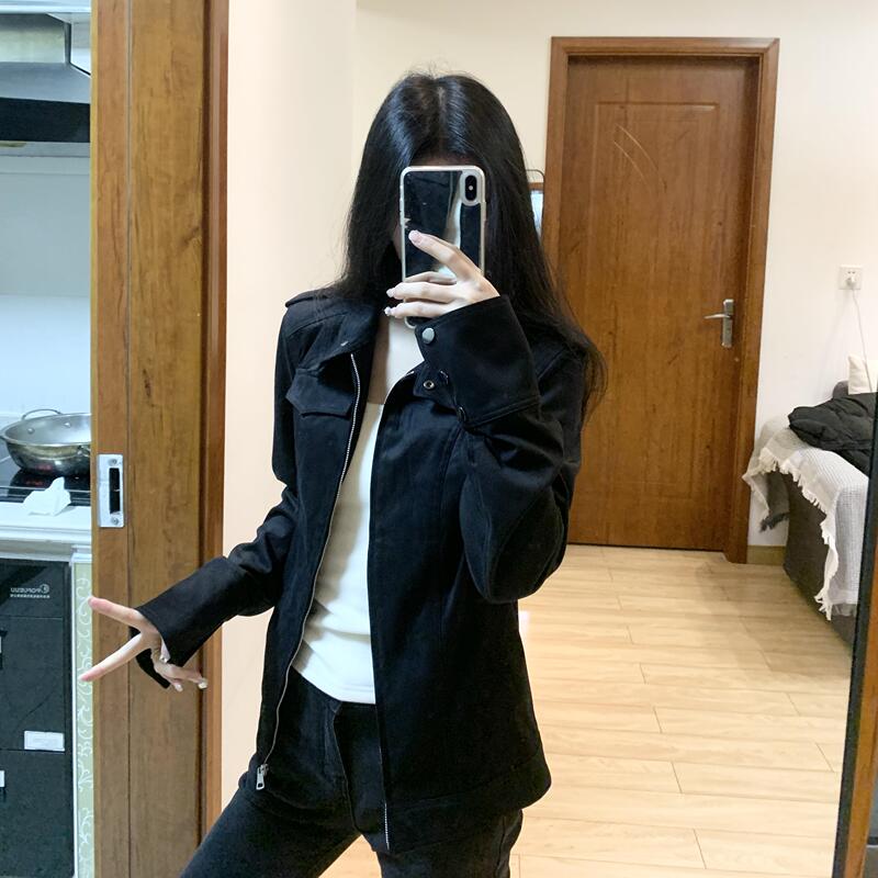 Plus Size American Retro Black Suede Short Jacket for Women Spring New Design Elegant Motorcycle Jacket