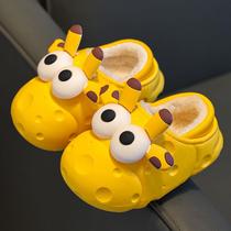 Childrens cotton slippers for boys and girls in winter for infants and toddlers indoor home baby non-slip furry bag and cotton shoes for winter