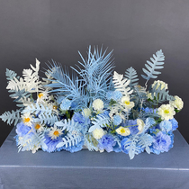 Wedding site layout decoration flower wedding background road guide flower row Blue simulation flower flower flower decoration