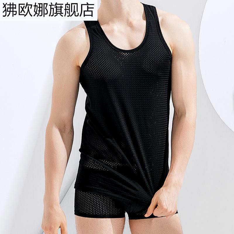 Xia băng lưới mắt vest thể thao của nam giới tập thể dục nhanh chóng khô rỗng T-shirt thở lỏng mỏng dưới triều áo