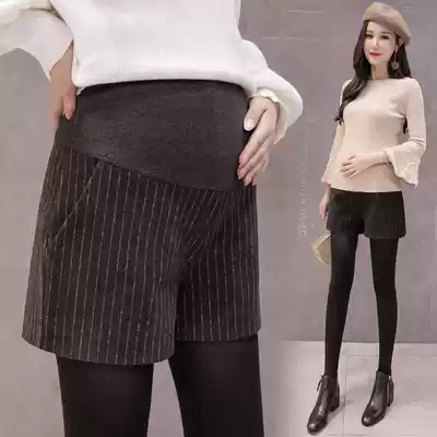 Pregnant women's shorts Spring and Autumn wear pants tide mother autumn fashion underwear vertical stripes hairy wide leg pants autumn boots pants