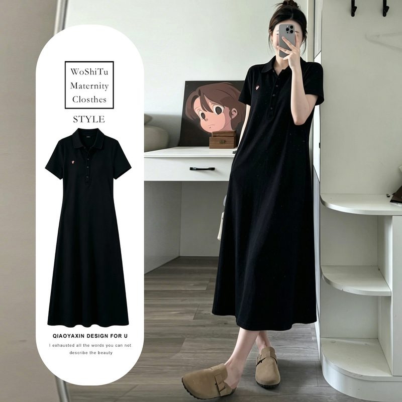 Beautiful Maternity Dress Summer Wear 2026 New Loose Plus Size Casual T-Shirt Dress Polo Collar Maternity Wear Summer Beautiful Maternity Dress Summer Wear 2026 New Loose Plus Size Casual T-Shirt Dress Polo Collar Maternity Wear Summer