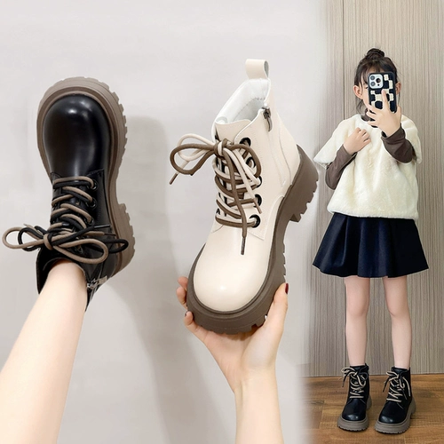 Martens, демисезонная флисовая обувь, детские короткие сапоги, ботинки для принцессы, в западном стиле, подходит для подростков