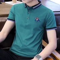 Hồng Kông mới mùa hè băng lụa cotton ngắn tay áo thun nam ve áo màu rắn lỏng áo thun nam kinh doanh áo polo - Polo áo cotton nam