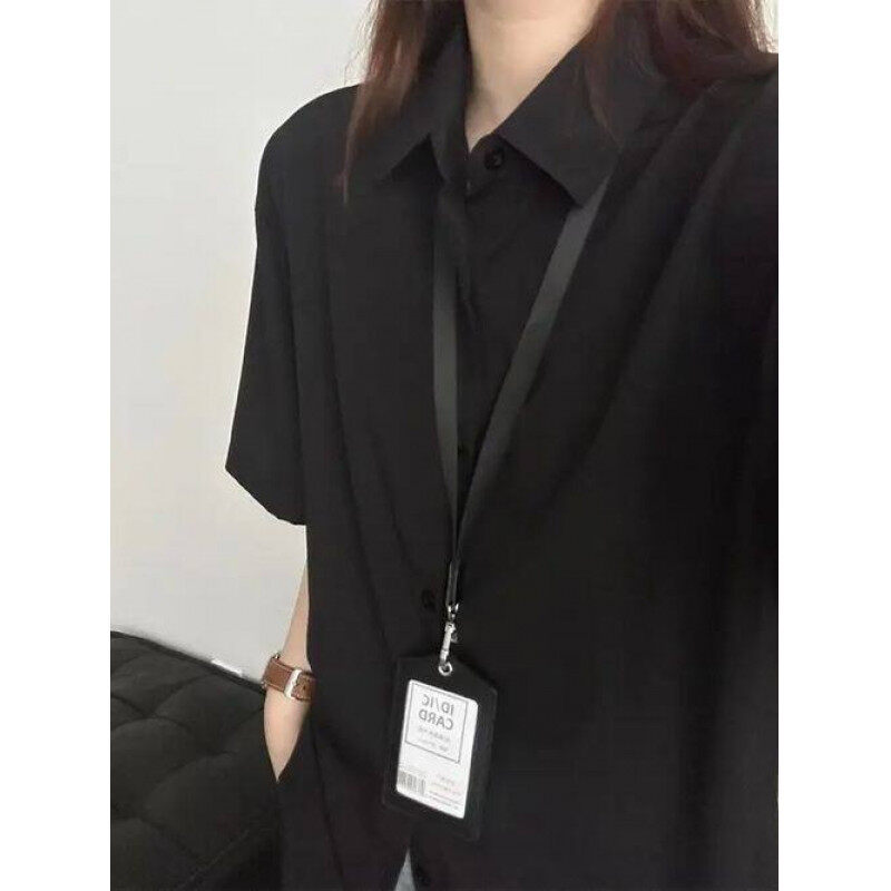 Black Ice Silk Breathable Short-Sleeved Shirt for Boys, Summer Youth Tops, Casual Basic Loose Shirt Clothes Black Ice Silk Breathable Short-Sleeved Shirt for Boys, Summer Youth Tops, Casual Basic Loose Shirt Clothes