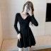 Váy eo cao nhỏ màu đen Kiểu thắt lưng Hepburn eo thon đã ngắn một chiếc váy ngắn ngắn màu đỏ gợi cảm lưới ngắn xuân hè 2020 - A-Line Váy A-Line Váy