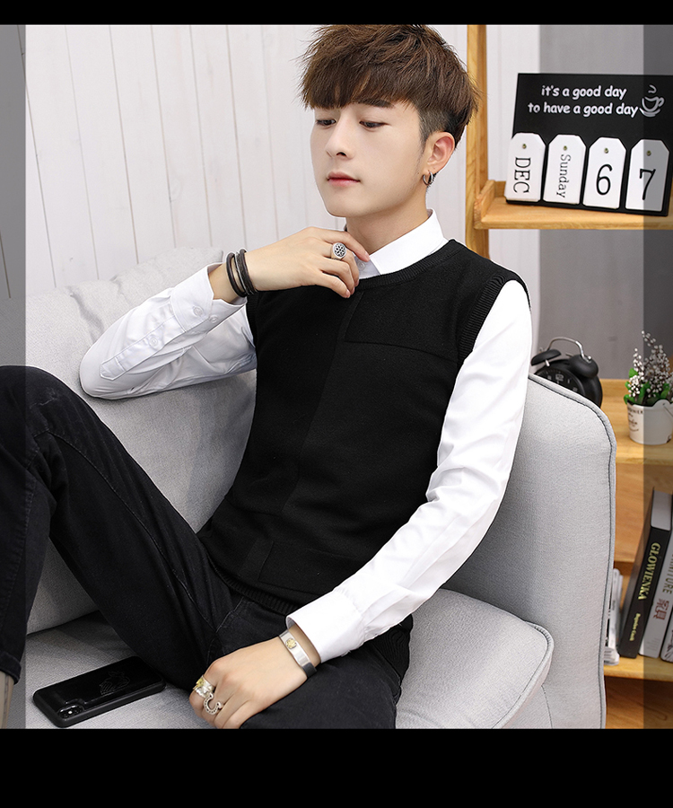 Áo len mùa thu và mùa đông vest nam xu hướng áo len không tay áo len Hàn Quốc và áo vest nam hai dây len dệt kim