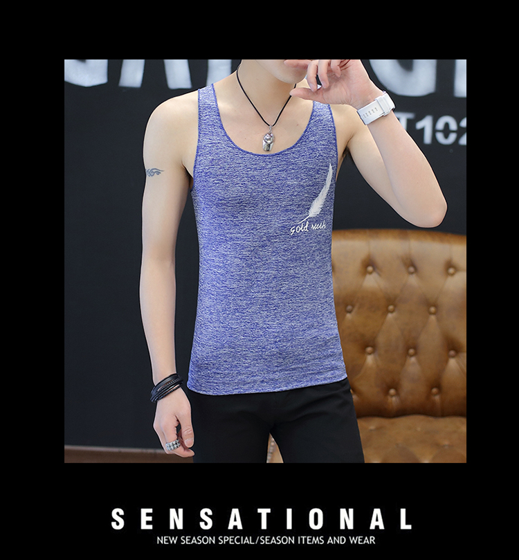 Phiên bản nam Hàn Quốc của vest lụa băng trẻ trung mùa hè Kiểu dáng bó sát cá tính mồ hôi vest thương hiệu áo thun không tay - Lót áo thun nam thể thao