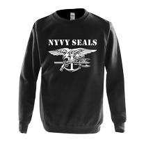 Retro emblem navy seal identification round neck pullover sweatshirt with plush loop
