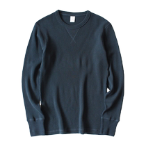 New products for autumn and winter: Heavyweight American retro khaki waffle neckline reinforced long-sleeved T-shirt pullover sweatshirt